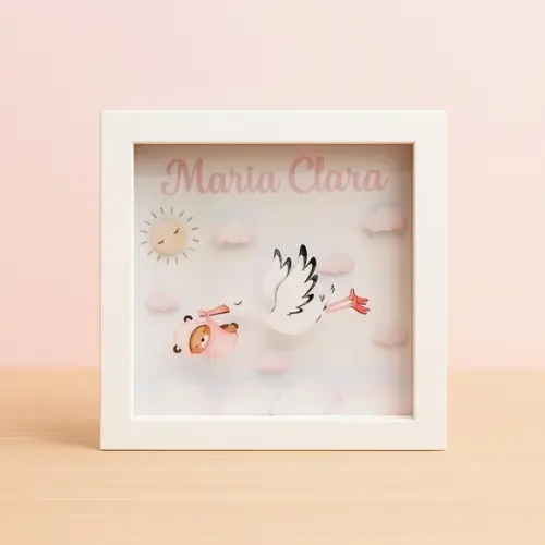 Quadro 3d Infantil Porta Maternidade Personalizado Cegonha