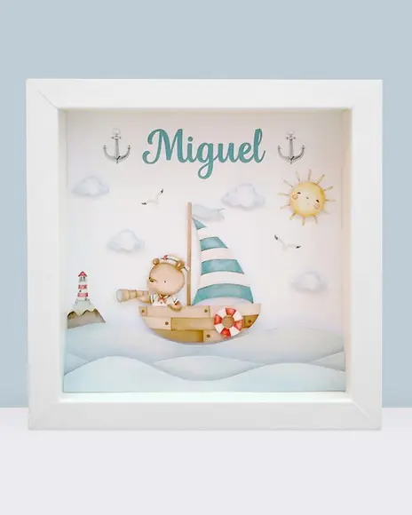 Quadro 3d Infantil Porta Maternidade Ursinho Marinheiro
