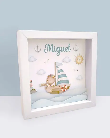 Quadro 3d Infantil Porta Maternidade Ursinho Marinheiro