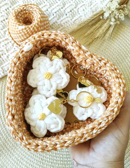 Chaveiro Flor em Fio de Malha