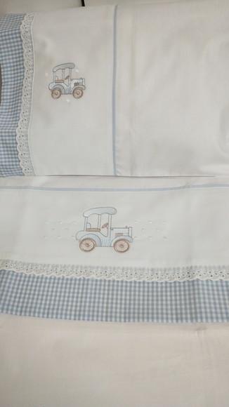 Jogo de Lençol Bordado p/ Carrinho ou Mini Berço(2peças)
