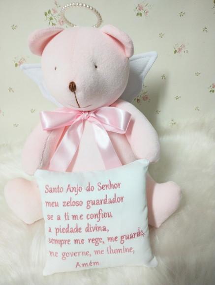 Pelúcia Urso Santo Anjo Rosa