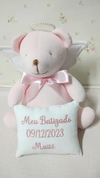 Pelúcia Urso Anjinho com Data do Batizado