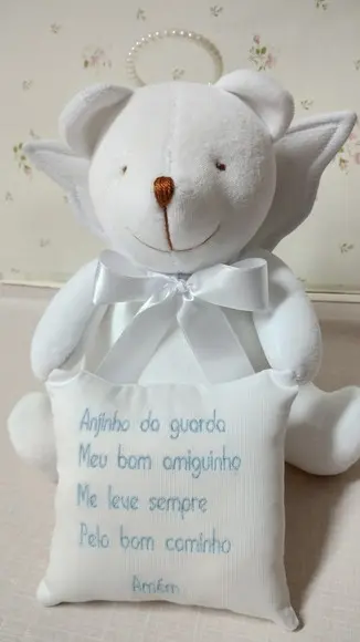 Pelúcia Urso Anjinho com Oração em Azul