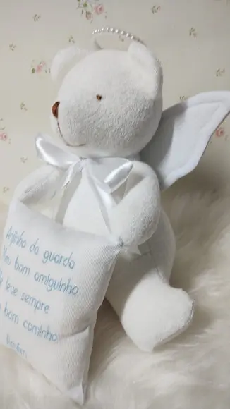 Pelúcia Urso Anjinho com Oração em Azul