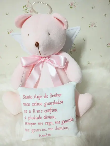 Pelúcia Urso Santo Anjo Rosa