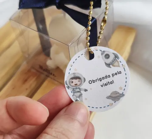 Vela Astronauta Cute - Caixinha de Acetato + Tag