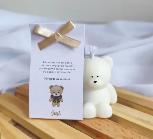Vela Ursinho Grande Perfumada -cinta de Papel Personalizada