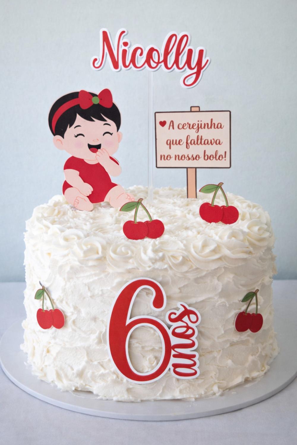 Topo de Bolo Cereja -Festa cerejinha Personalizado - Mesversário