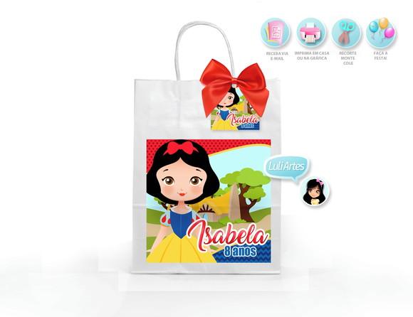 Arte Digital Adesivo Sacola + Tag Branca de Neve