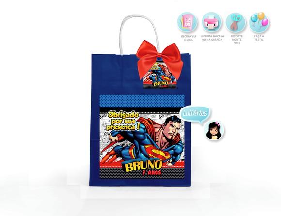 Arte Digital Adesivo Sacola + Tag Super Homem