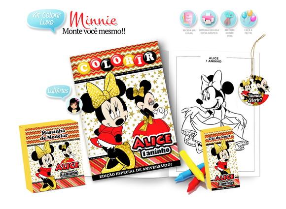 Arte Digital Kit Colorir Minnie Vermelha e Dourada