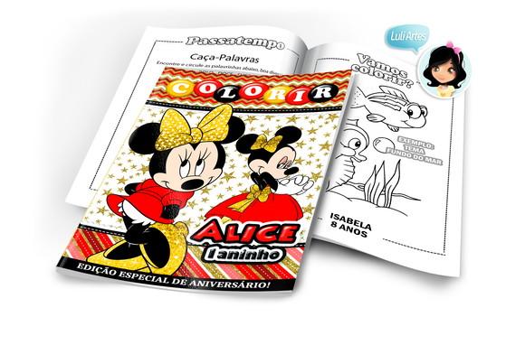 Arte Digital Revistinha de Colorir Minnie Dourado
