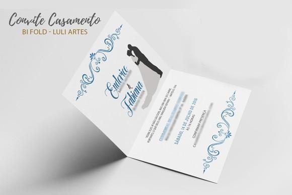 Convite Casamento Azul e Dourado - Arte Digital