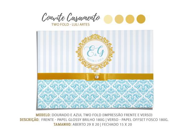 Convite Casamento Azul e Dourado - Arte Digital