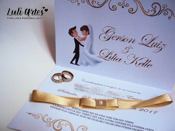 Convite Casamento Dourado - Arte Digital