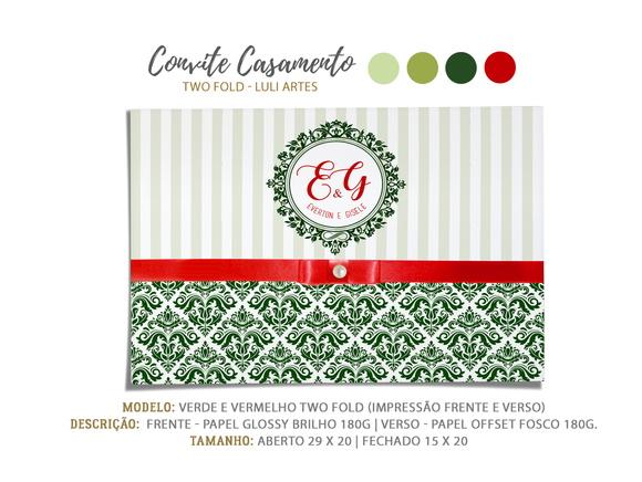Convite Casamento Verde e Vermelho - Arte Digital