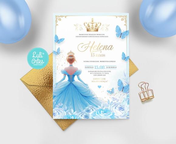 Convite Digital Azul 15 Anos - Debutante Princesa