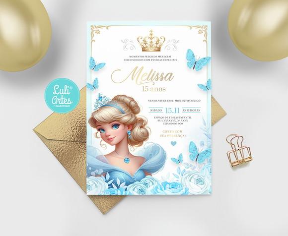 Convite Digital Azul 15 Anos - Debutante Princesa