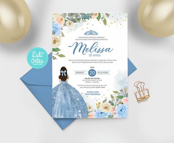 Convite Digital Azul 15 anos - Debutante