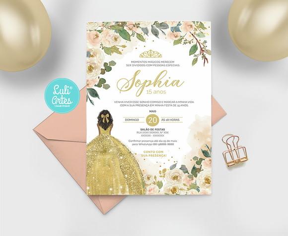 Convite Digital Dourado 15 anos - Debutante