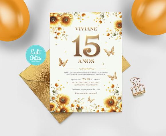 Convite Digital Flores Girassol 15 Anos
