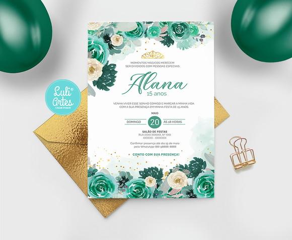 Convite Digital Flores Verde 15 anos