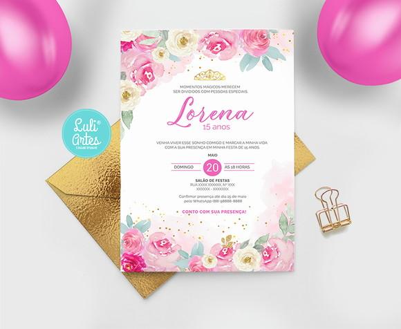 Convite Digital Flores Rosa 15 anos