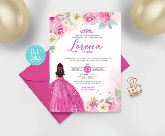 Convite Digital Rosa 15 anos - Debutante