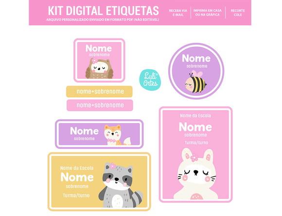 Etiqueta Escolar Digital Bichinhos da Floresta