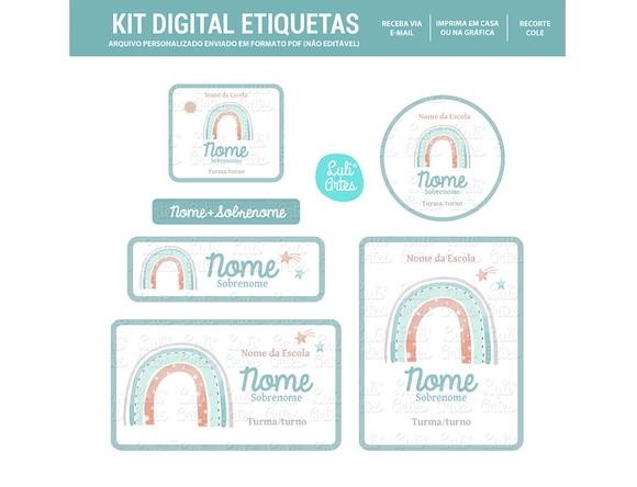 Etiqueta Escolar Digital Boho Rainbow