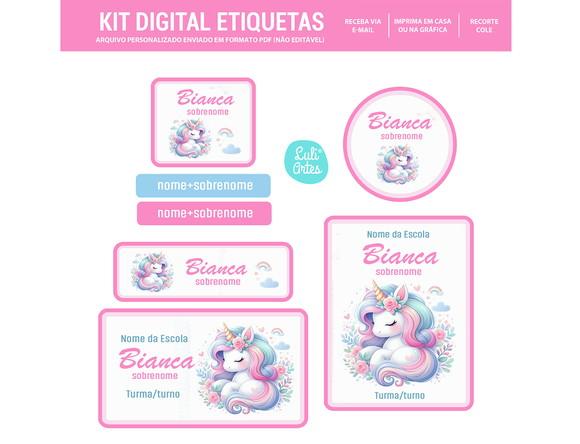 Etiqueta Escolar Digital Unicórnio