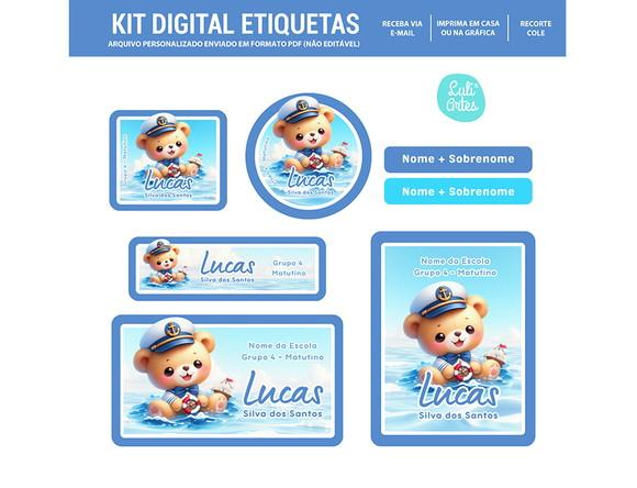 Etiqueta Escolar Digital Urso Marinheiro