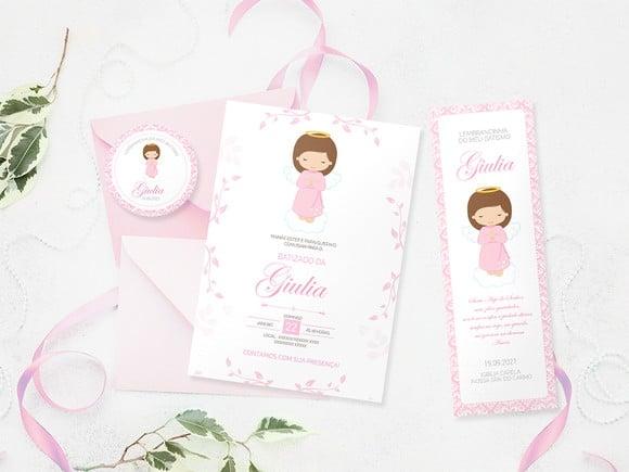 Kit Digital Batismo - Convite, Tag e Cartão Oração