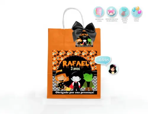 Arte Digital Adesivo Sacola + Tag Hallowen