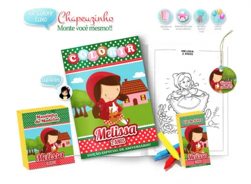 Arte Digital Kit Colorir Chapeuzinho Vermelho