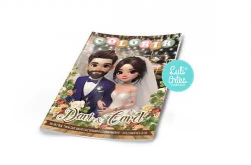 Arte Digital Revistinha de Colorir Casamento Personagens Ia