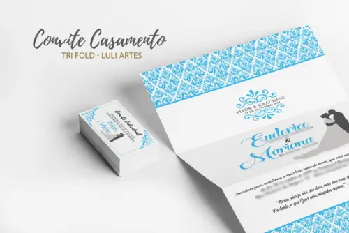 Convite Casamento azul - Arte Digital