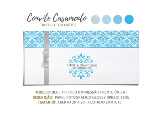 Convite Casamento azul - Arte Digital