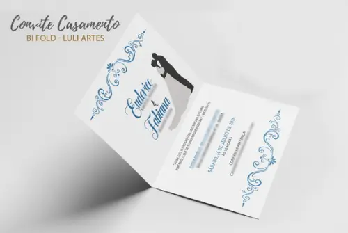 Convite Casamento Azul e Dourado - Arte Digital