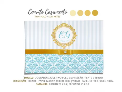 Convite Casamento Azul e Dourado - Arte Digital