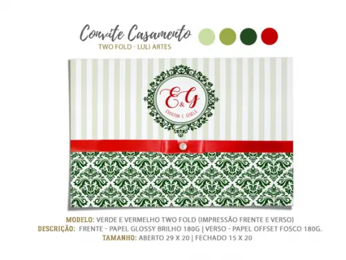 Convite Casamento Verde e Vermelho - Arte Digital
