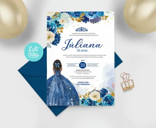 Convite Digital Azul 15 anos - Debutante