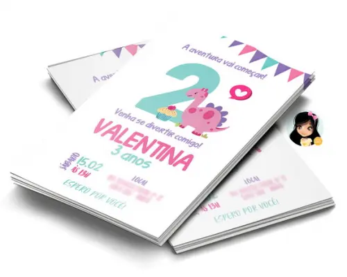 Convite Digital Dinossauro Menina