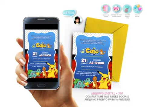 Convite Digital Pikachu Pokemon