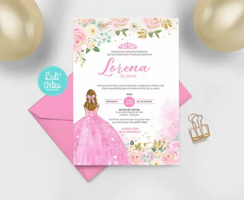Convite Digital Rosa 15 anos - Debutante