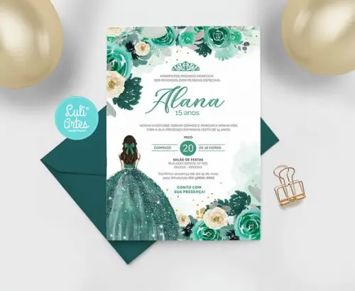 Convite Digital Verde 15 anos - Debutante