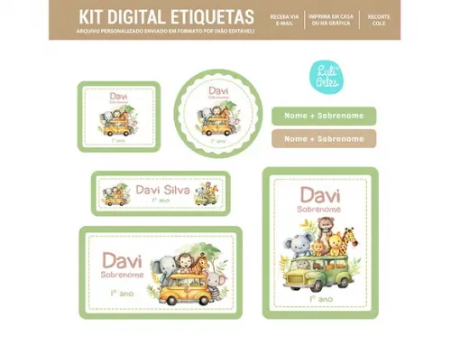 Etiqueta Escolar Digital Animais