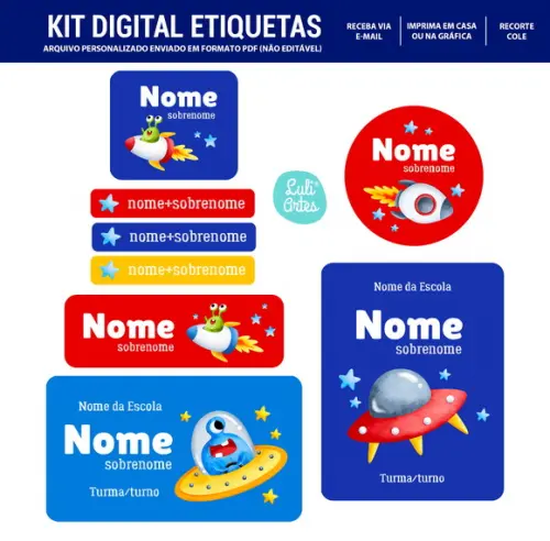 Etiqueta Escolar Digital Astronauta - Naves Espaciais