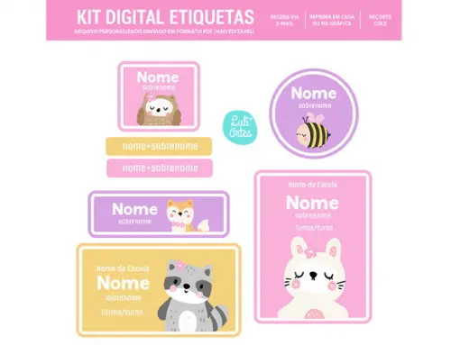 Etiqueta Escolar Digital Bichinhos da Floresta